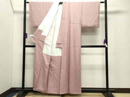 平和屋着物●上質な色無地　舞花地紋　水柿色　正絹　逸品　CABI0930gh