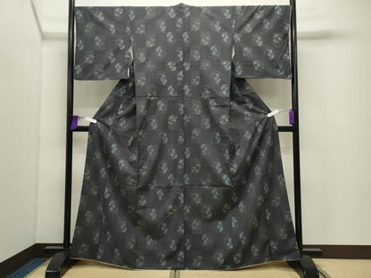 平和屋着物●上質な紬　市松蔦の葉文　京都きもの友禅扱い　正絹　逸品　CABI0931gh