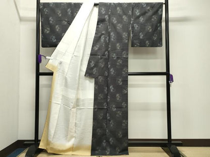 平和屋着物●上質な紬　市松蔦の葉文　京都きもの友禅扱い　正絹　逸品　CABI0931gh