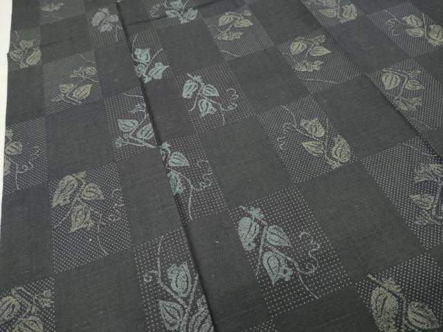 平和屋着物●上質な紬　市松蔦の葉文　京都きもの友禅扱い　正絹　逸品　CABI0931gh