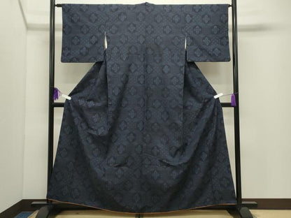 平和屋着物●結城紬　亀甲花文　正絹　逸品　CABI0932gh