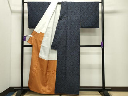 平和屋着物●結城紬　亀甲花文　正絹　逸品　CABI0932gh