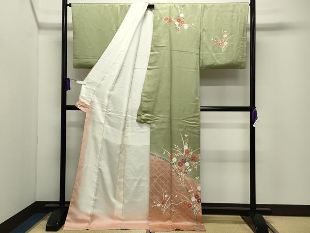 平和屋着物●訪問着　籬草花文　暈し染め　ロング丈　正絹　逸品　CABI0933gh