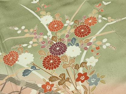平和屋着物●訪問着　籬草花文　暈し染め　ロング丈　正絹　逸品　CABI0933gh