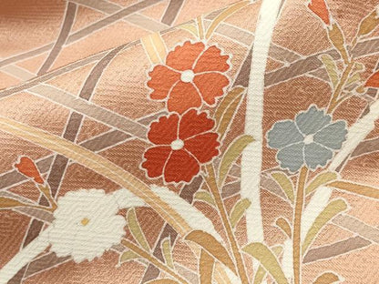 平和屋着物●訪問着　籬草花文　暈し染め　ロング丈　正絹　逸品　CABI0933gh