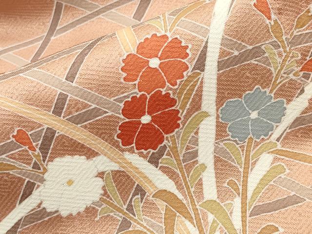 平和屋着物●訪問着　籬草花文　暈し染め　ロング丈　正絹　逸品　CABI0933gh