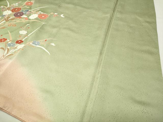 平和屋着物●訪問着　籬草花文　暈し染め　ロング丈　正絹　逸品　CABI0933gh