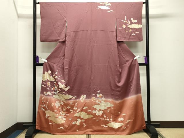平和屋着物●訪問着　刺繍　雲重ね宝尽くし松竹梅文　暈し染め　金彩　三越扱い　正絹　逸品　CABI0937gh