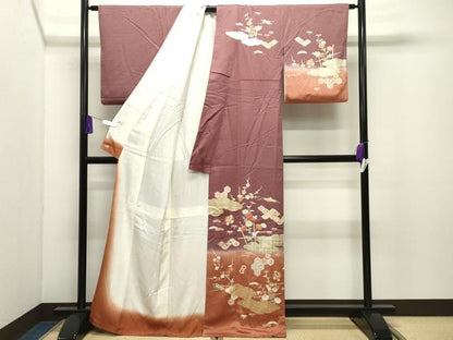平和屋着物●訪問着　刺繍　雲重ね宝尽くし松竹梅文　暈し染め　金彩　三越扱い　正絹　逸品　CABI0937gh