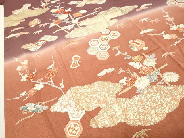 平和屋着物●訪問着　刺繍　雲重ね宝尽くし松竹梅文　暈し染め　金彩　三越扱い　正絹　逸品　CABI0937gh