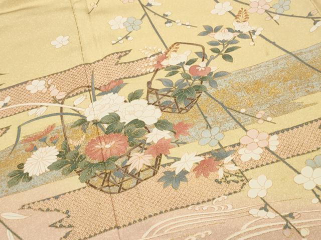 平和屋着物●訪問着　花籠文　暈し染め　金彩　正絹　逸品　未使用　CABI0941gh