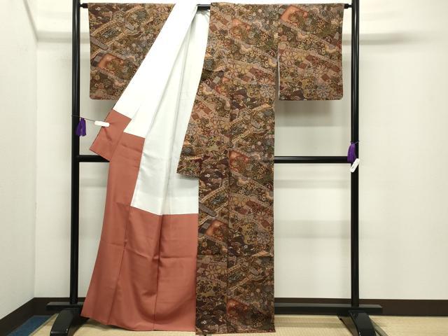 平和屋着物●上質な小紋　飛鳥花文　鬼しぼ縮緬　正絹　逸品　CABI0942gh