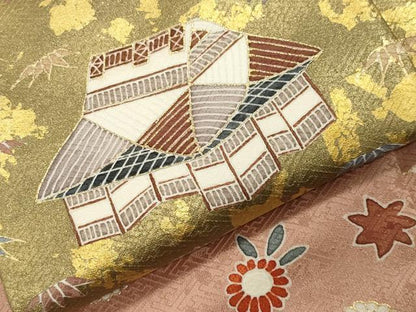 平和屋着物●訪問着　駒刺繍　風景花文　暈し染め　金彩　正絹　逸品　CABI0943gh