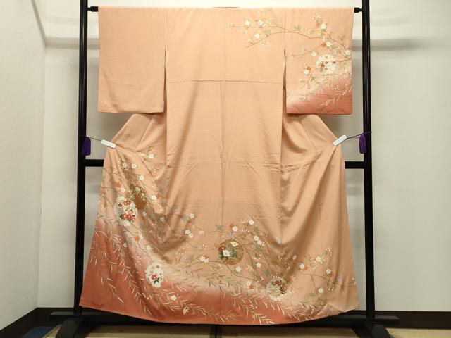 平和屋着物●訪問着　雪輪重ね花文　暈し染め　金彩　正絹　逸品　CABI0948gh