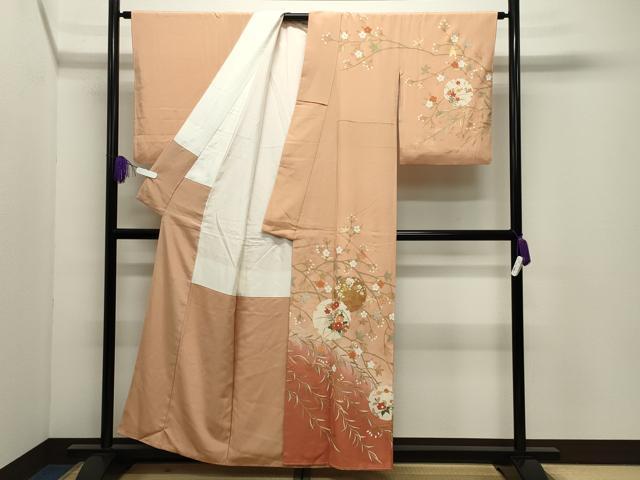 平和屋着物●訪問着　雪輪重ね花文　暈し染め　金彩　正絹　逸品　CABI0948gh