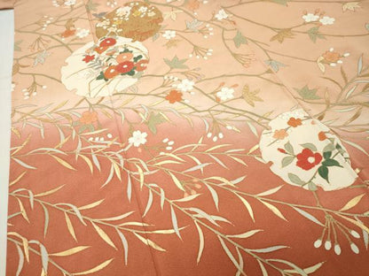 平和屋着物●訪問着　雪輪重ね花文　暈し染め　金彩　正絹　逸品　CABI0948gh