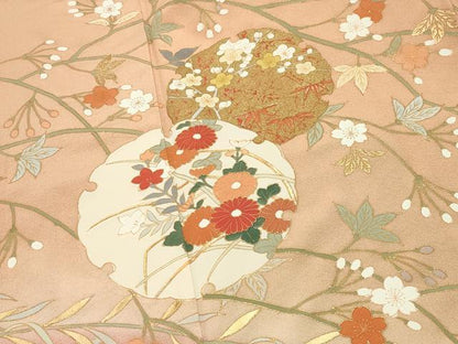 平和屋着物●訪問着　雪輪重ね花文　暈し染め　金彩　正絹　逸品　CABI0948gh