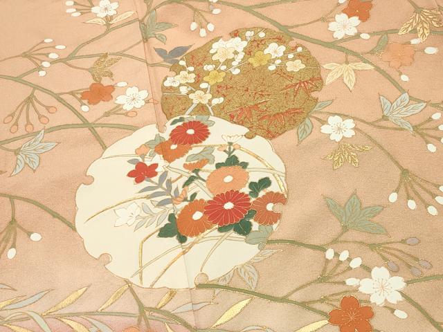 平和屋着物●訪問着　雪輪重ね花文　暈し染め　金彩　正絹　逸品　CABI0948gh