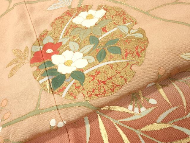 平和屋着物●訪問着　雪輪重ね花文　暈し染め　金彩　正絹　逸品　CABI0948gh