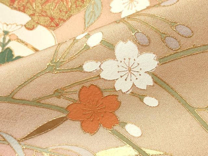 平和屋着物●訪問着　雪輪重ね花文　暈し染め　金彩　正絹　逸品　CABI0948gh