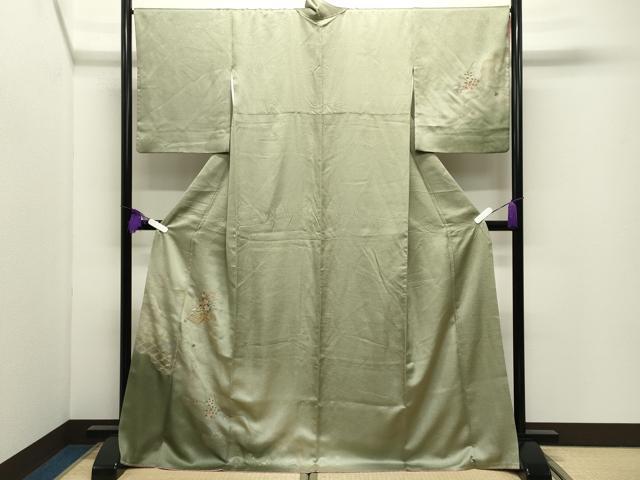 平和屋着物●訪問着　刺繍　短冊橘文　暈し染め　金銀彩　ロング丈　正絹　逸品　CABI0959gh