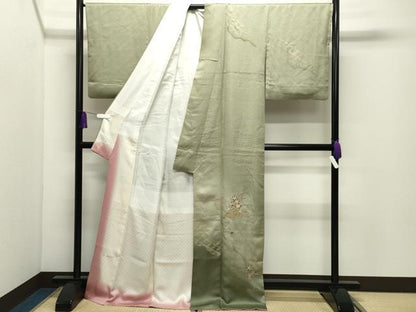 平和屋着物●訪問着　刺繍　短冊橘文　暈し染め　金銀彩　ロング丈　正絹　逸品　CABI0959gh