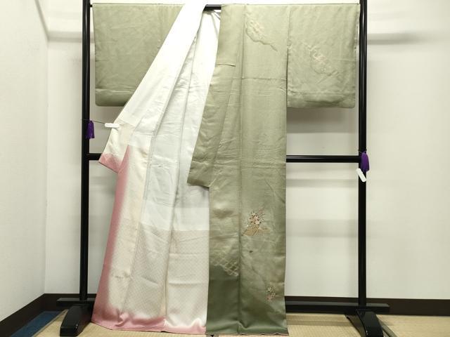 平和屋着物●訪問着　刺繍　短冊橘文　暈し染め　金銀彩　ロング丈　正絹　逸品　CABI0959gh