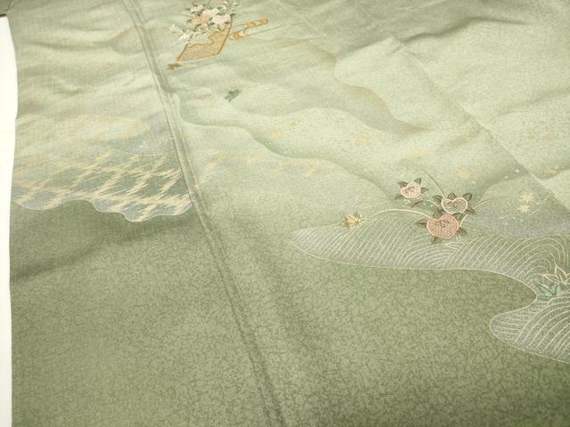 平和屋着物●訪問着　刺繍　短冊橘文　暈し染め　金銀彩　ロング丈　正絹　逸品　CABI0959gh
