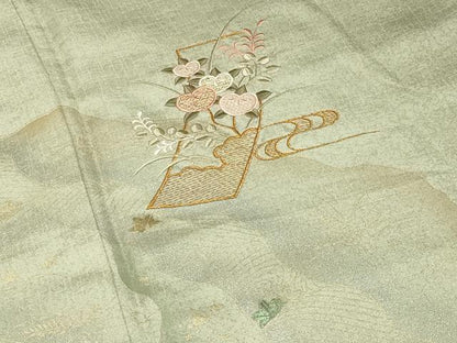 平和屋着物●訪問着　刺繍　短冊橘文　暈し染め　金銀彩　ロング丈　正絹　逸品　CABI0959gh