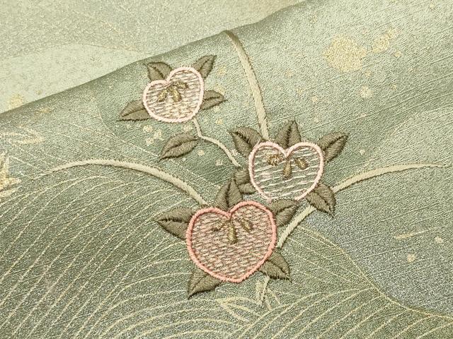 平和屋着物●訪問着　刺繍　短冊橘文　暈し染め　金銀彩　ロング丈　正絹　逸品　CABI0959gh