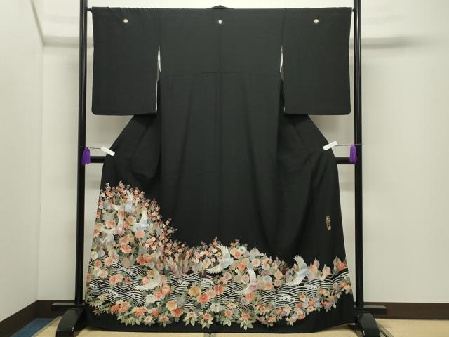 平和屋着物●中国三大刺繍　蘇州刺繍　総刺繍　黒留袖　群鶴立波花文　金糸　正絹　逸品　CABI0960gh