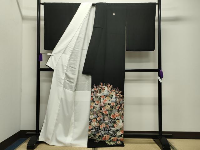 平和屋着物●中国三大刺繍　蘇州刺繍　総刺繍　黒留袖　群鶴立波花文　金糸　正絹　逸品　CABI0960gh