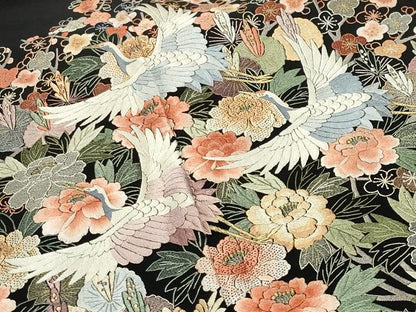 平和屋着物●中国三大刺繍　蘇州刺繍　総刺繍　黒留袖　群鶴立波花文　金糸　正絹　逸品　CABI0960gh