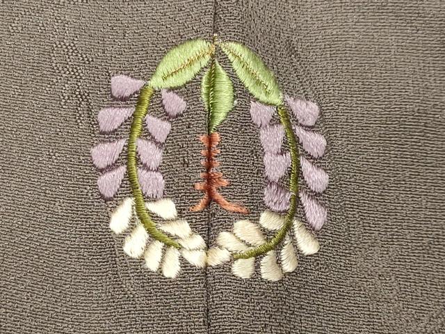 平和屋着物●上質な色無地　作家物　ワンポイント　刺繍　鈍色　正絹　逸品　CABI0961gh