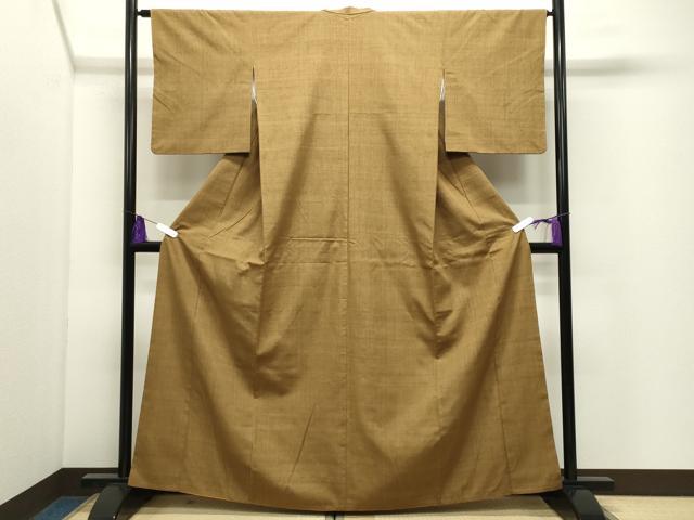 平和屋着物●上質な紬　色無地　桑茶色　正絹　逸品　CABI0962gh
