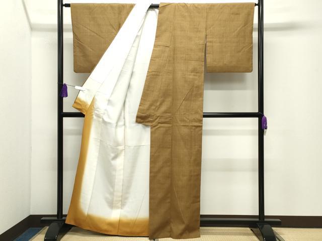 平和屋着物●上質な紬　色無地　桑茶色　正絹　逸品　CABI0962gh