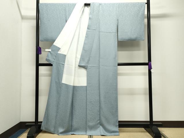 平和屋着物○上質な色無地 堅牢染 彩華 霞地紋 水色 反端