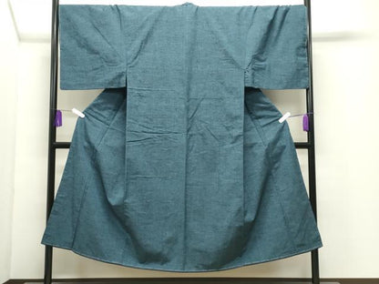 平和屋着物●男性　紬　色無地　藍色　キングサイズ　正絹　逸品　CABI0967gh