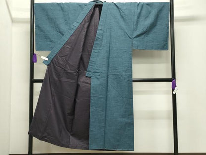 平和屋着物●男性　紬　色無地　藍色　キングサイズ　正絹　逸品　CABI0967gh