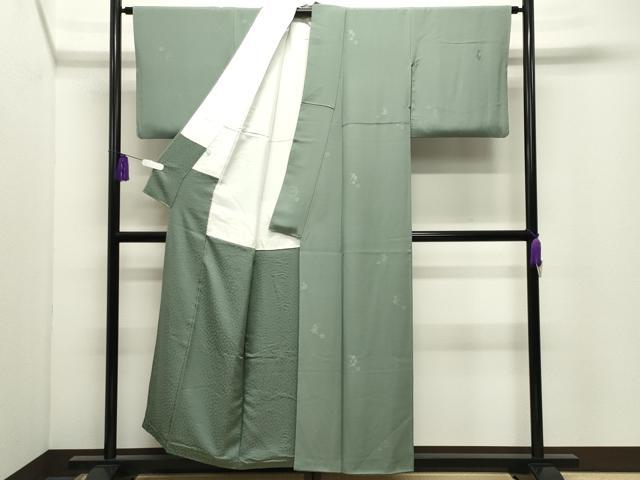 平和屋着物●本加賀友禅作家　柿本市郎監修　色無地　梅笹地紋　山葵色　正絹　逸品　CABI0968gh