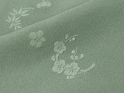 平和屋着物●本加賀友禅作家　柿本市郎監修　色無地　梅笹地紋　山葵色　正絹　逸品　CABI0968gh