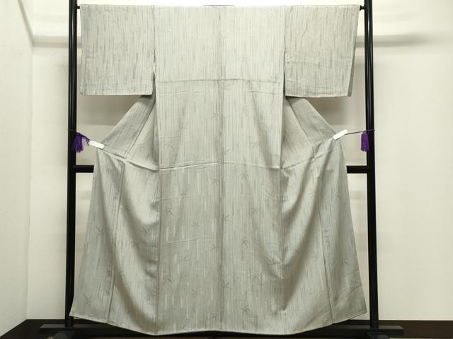 平和屋着物●江戸小紋　万筋　白色×漆黒色　笹竹文　正絹　逸品　CABI0970gh