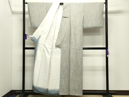 平和屋着物●江戸小紋　万筋　白色×漆黒色　笹竹文　正絹　逸品　CABI0970gh