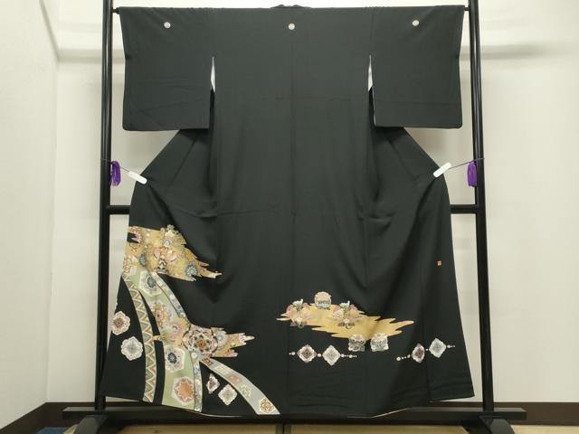 平和屋着物●豪華黒留袖　作家物　刺繍　鳳凰正倉院花文　金彩　正絹　逸品　CABI0973gh