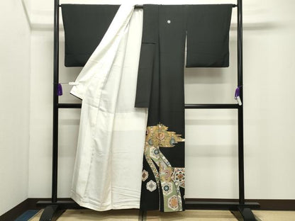 平和屋着物●豪華黒留袖　作家物　刺繍　鳳凰正倉院花文　金彩　正絹　逸品　CABI0973gh