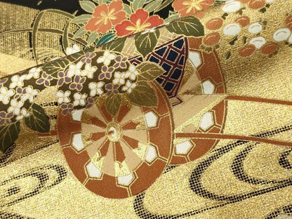 平和屋着物●豪華黒留袖　花車文　金彩　さが美扱い　正絹　逸品　未使用　CABI0974gh