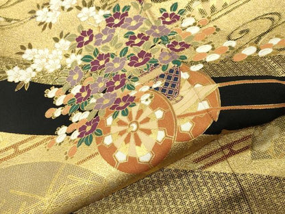 平和屋着物●豪華黒留袖　花車文　金彩　さが美扱い　正絹　逸品　未使用　CABI0974gh