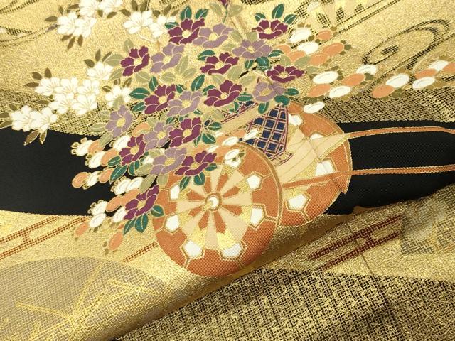 平和屋着物●豪華黒留袖　花車文　金彩　さが美扱い　正絹　逸品　未使用　CABI0974gh