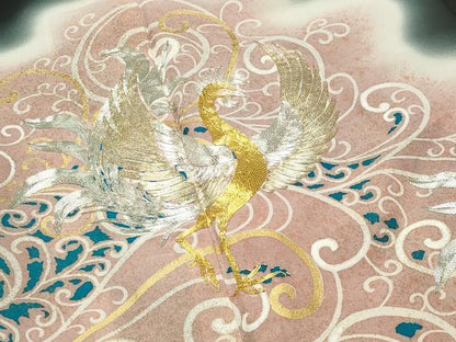 平和屋着物●豪華黒留袖　駒刺繍　鳳凰唐草文　暈し染め　金彩　正絹　逸品　CABI0975gh