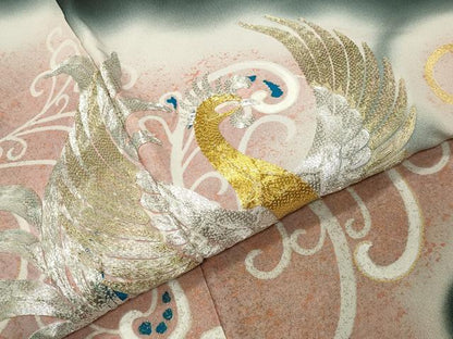 平和屋着物●豪華黒留袖　駒刺繍　鳳凰唐草文　暈し染め　金彩　正絹　逸品　CABI0975gh